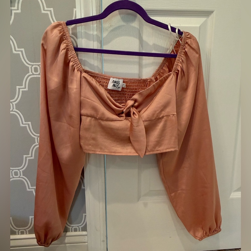 Princess Polly Rose Peach Tie-Front Crop Top